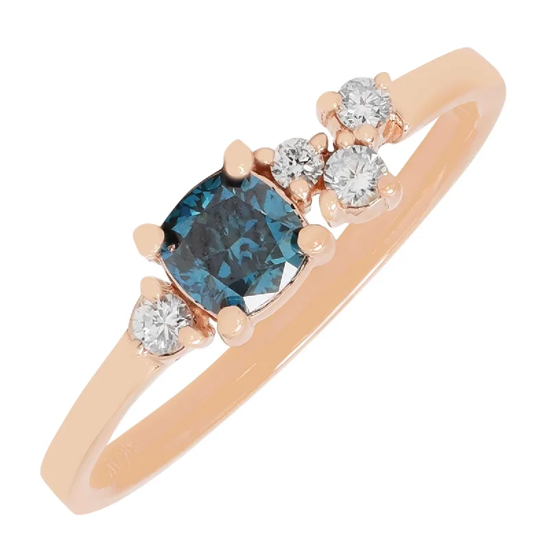 Women’s diamond eternity engagement rings-Cushion Blue and White Diamond Ring in 14kt Rose Gold (1/2ct tw)