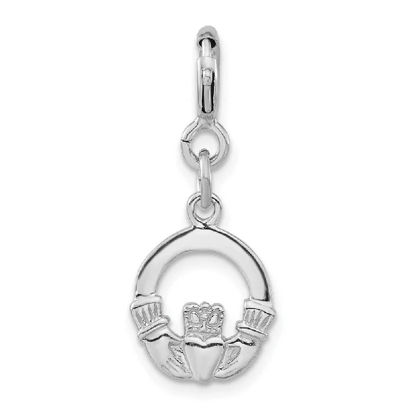 Women’s wide band rings-Diamond2Deal 925 Sterling Silver Rhodium-Plated Claddagh Spring Ring Clasp Pendant (L- 21 mm, W- 11 mm)