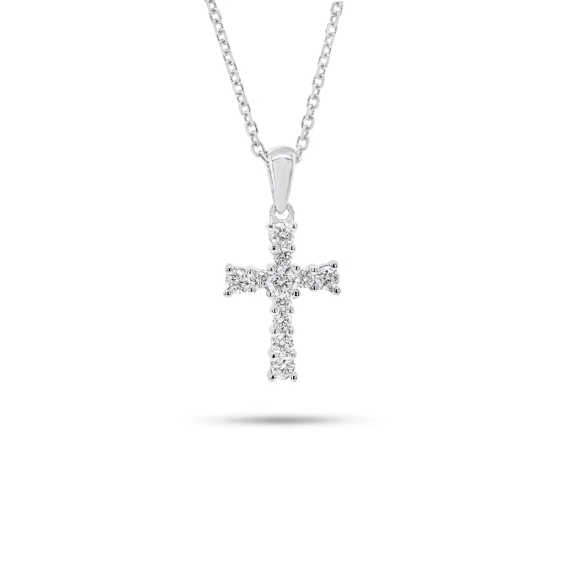 Women’s rose gold necklaces-Graduated Diamond Cross Pendant