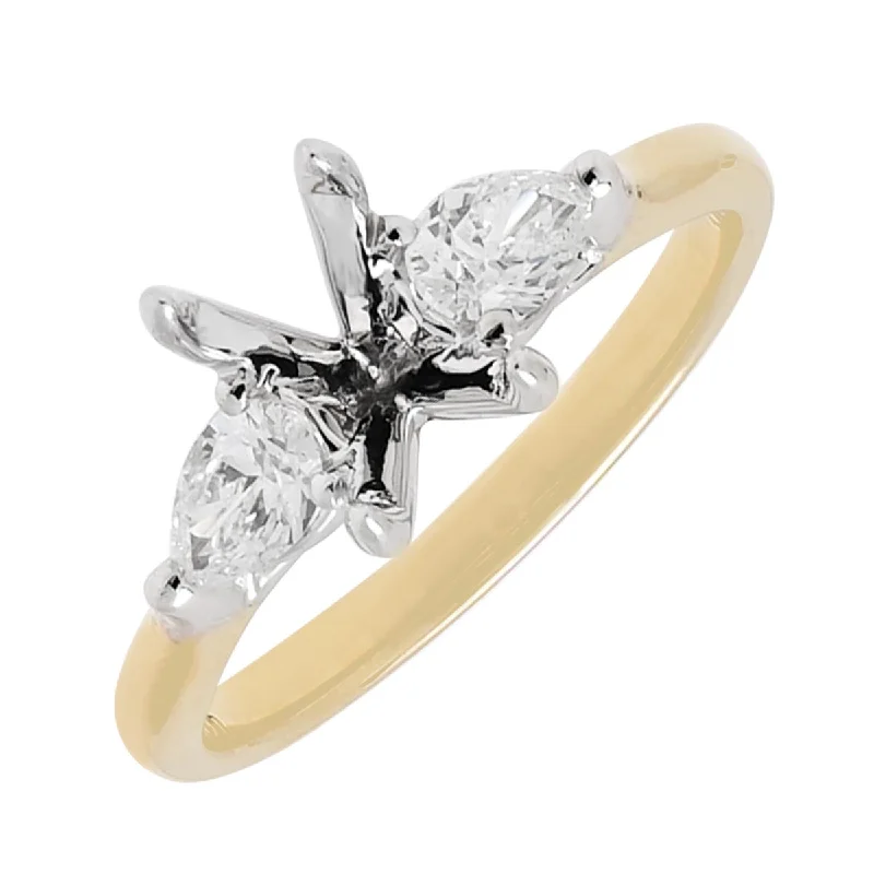 Women’s unique engagement rings-Pear Diamond Three Stone Engagement Ring Setting in 14kt Yellow Gold (3/8ct tw)