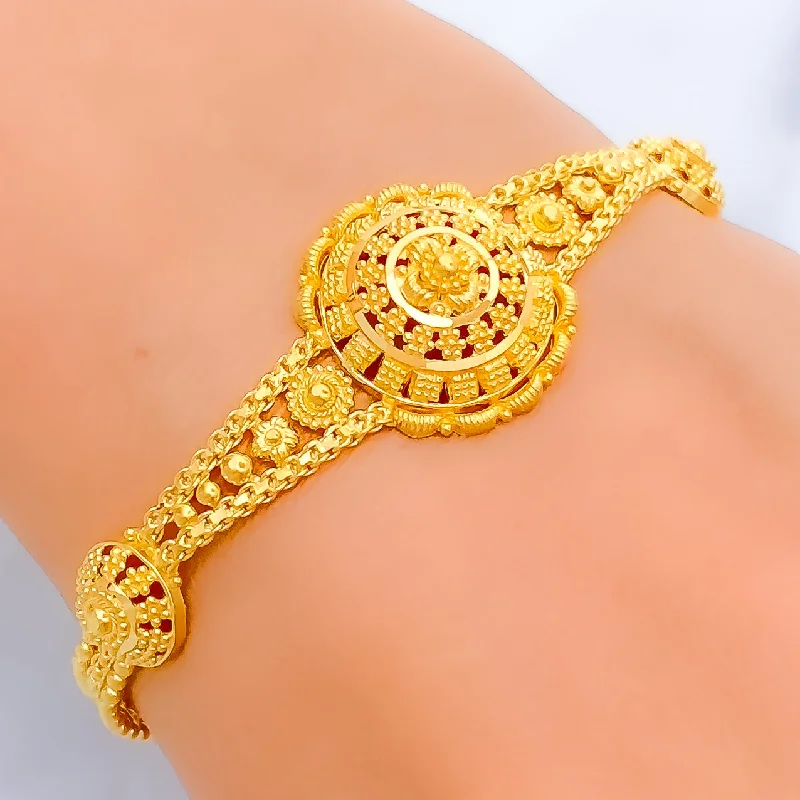 Women’s elegant tennis bracelets-Exquisite Chic Floral Dome 22k Gold Bracelet