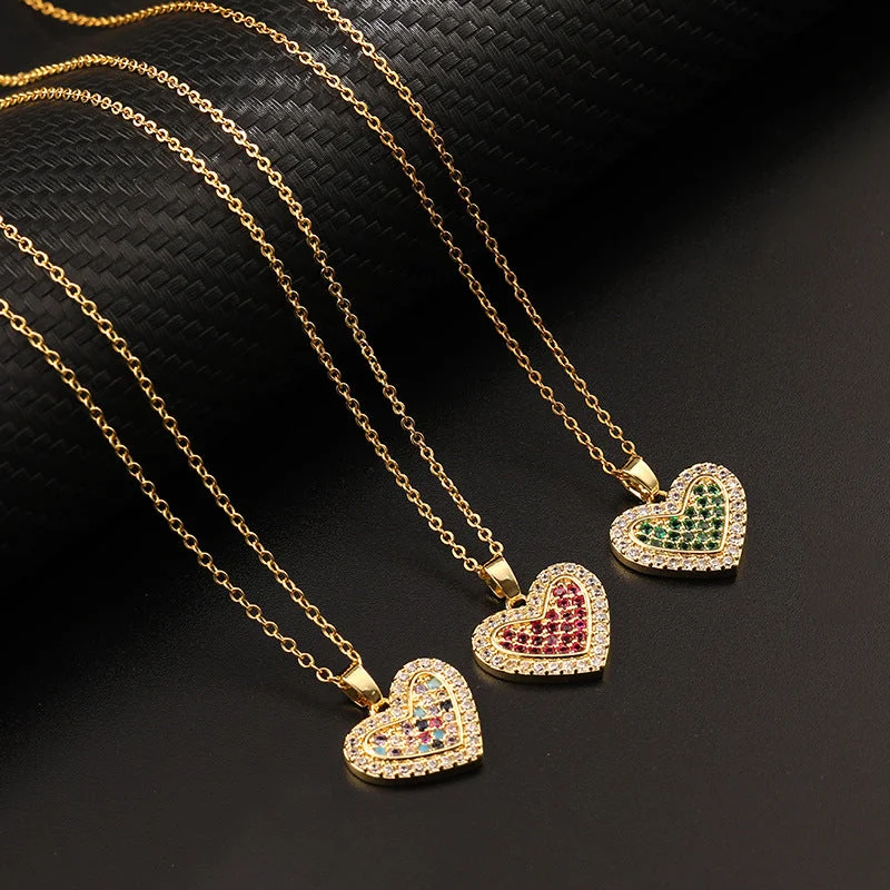 Women’s charm necklaces-Copper Simple Style Heart Shape Inlay Zircon Pendant Necklace