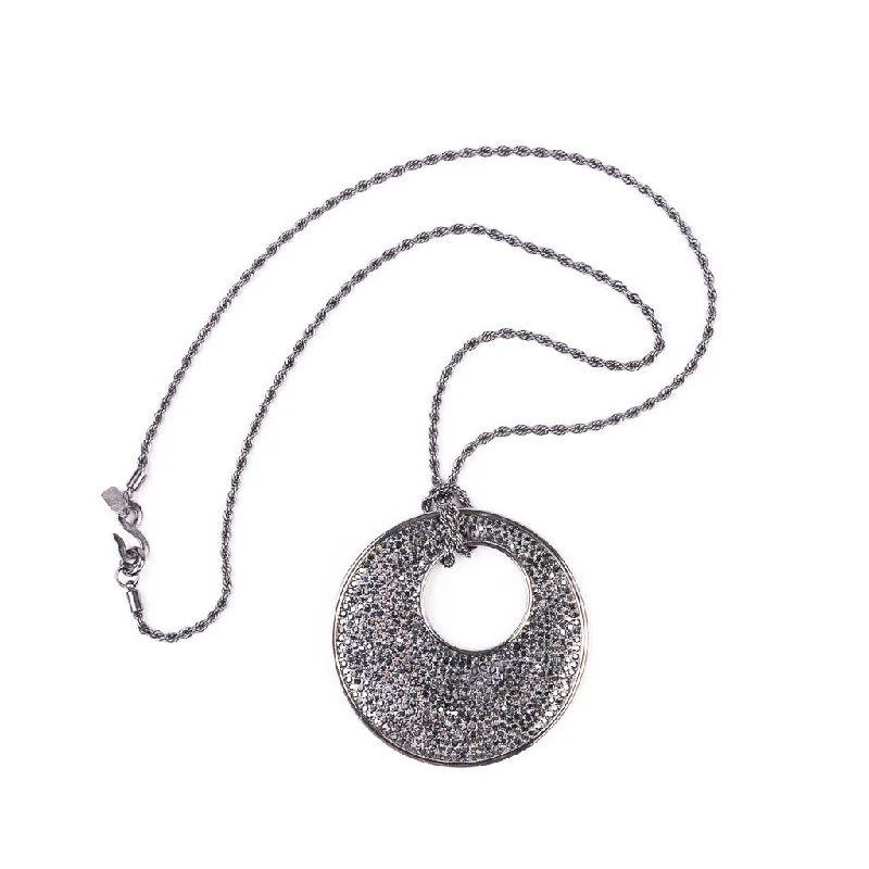 Women’s rose gold necklaces-Hematite Pave Disc Necklace