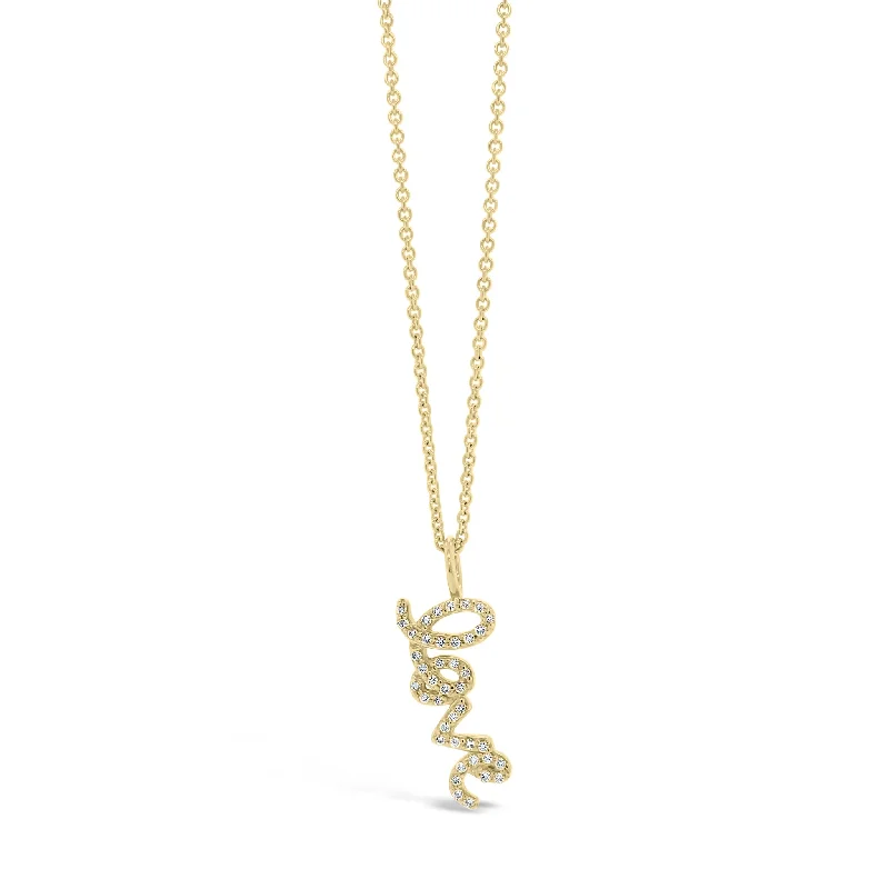 Women’s sparkling necklaces-Small Diamond ‘Love’ Script Pendant Necklace