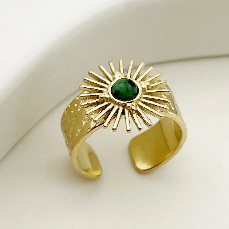 Women’s birthstone rings for each month-1 Piece Fashion Sun Stainless Steel Inlay Rhinestones Rings