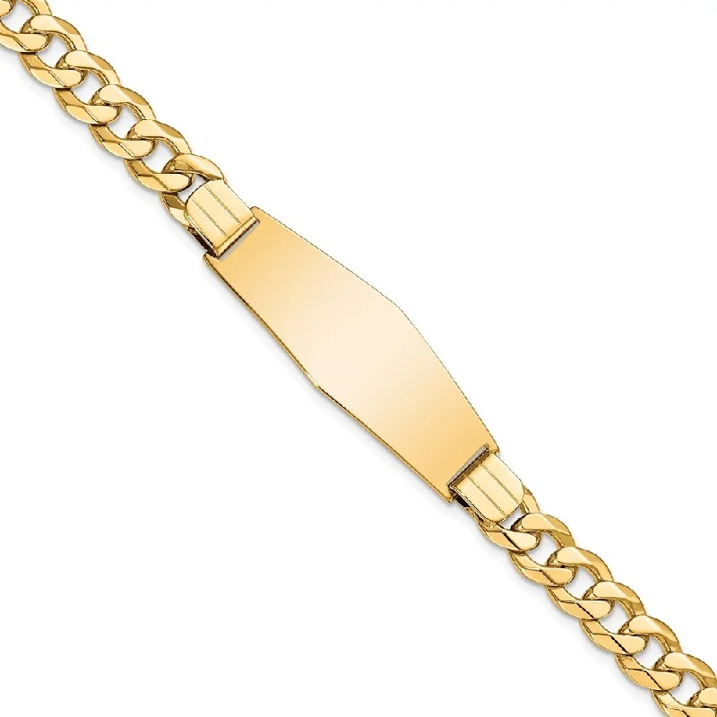 Women’s personalized bracelets-14k Yellow Gold 14mm Flat Curb Link Soft Diamond Shape ID Bracelet, 8"