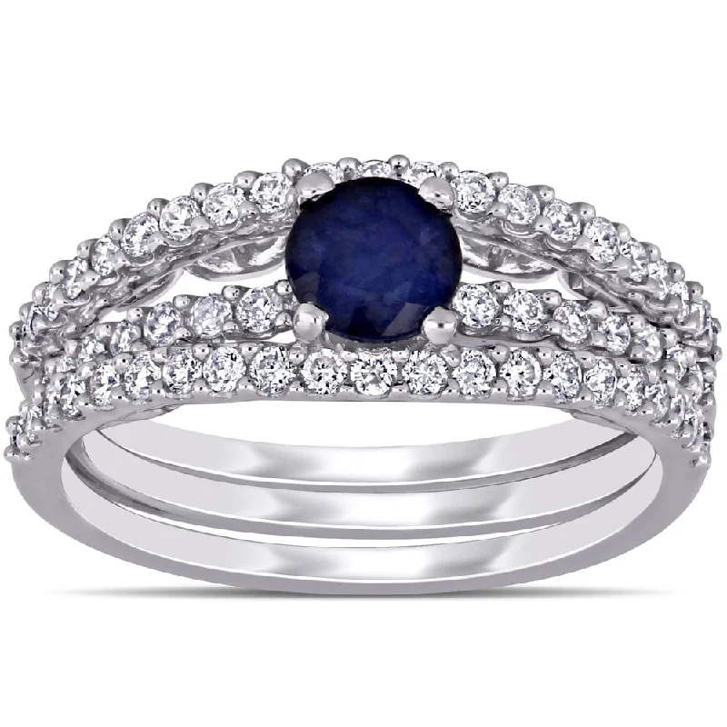 Women’s black diamond rings-Miadora 14k White Gold Diffused Sapphire and 5/8ct TDW Diamond Bridal Ring Set