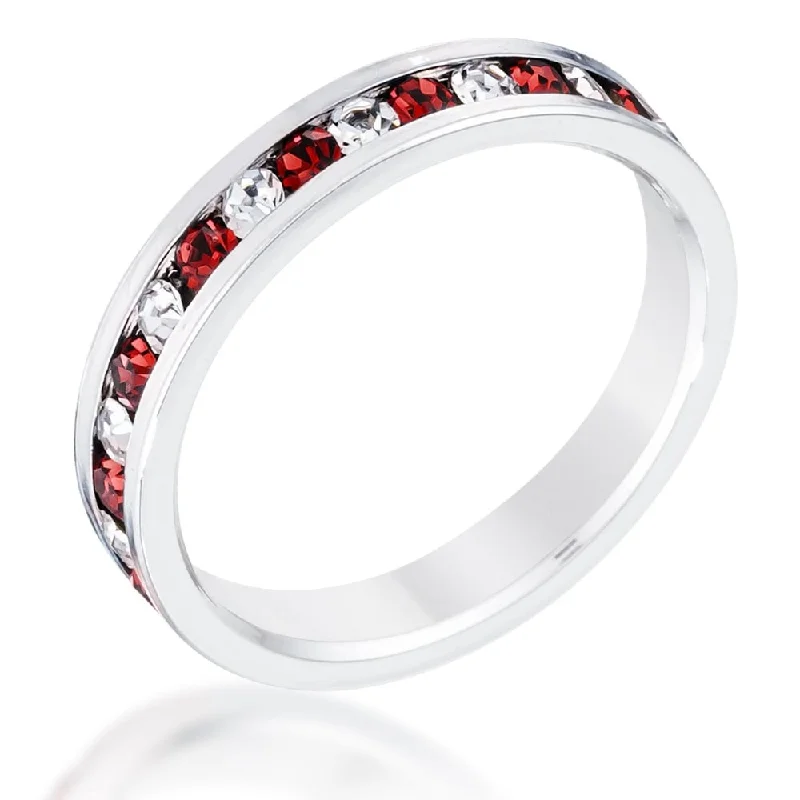 Women’s platinum rings-Clear And Red Alternating Crystal Eternity Ring