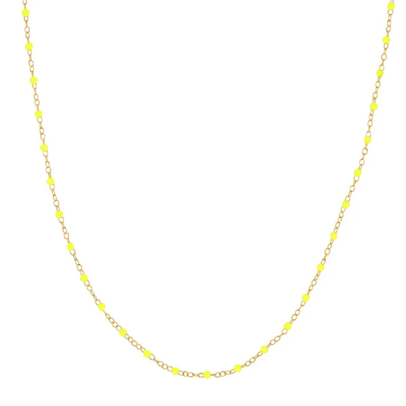 Women’s luxury rings-Curata 14k Yellow Gold 18" Neon Yellow Enamel Bead Piatto Chain Necklace (Spring-ring)