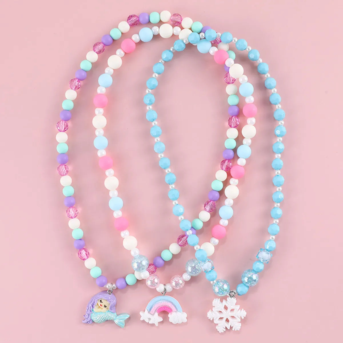 Women’s statement necklaces-Fashion Rainbow Mermaid Snowflake Resin Beaded Girl's Necklace 1 Piece