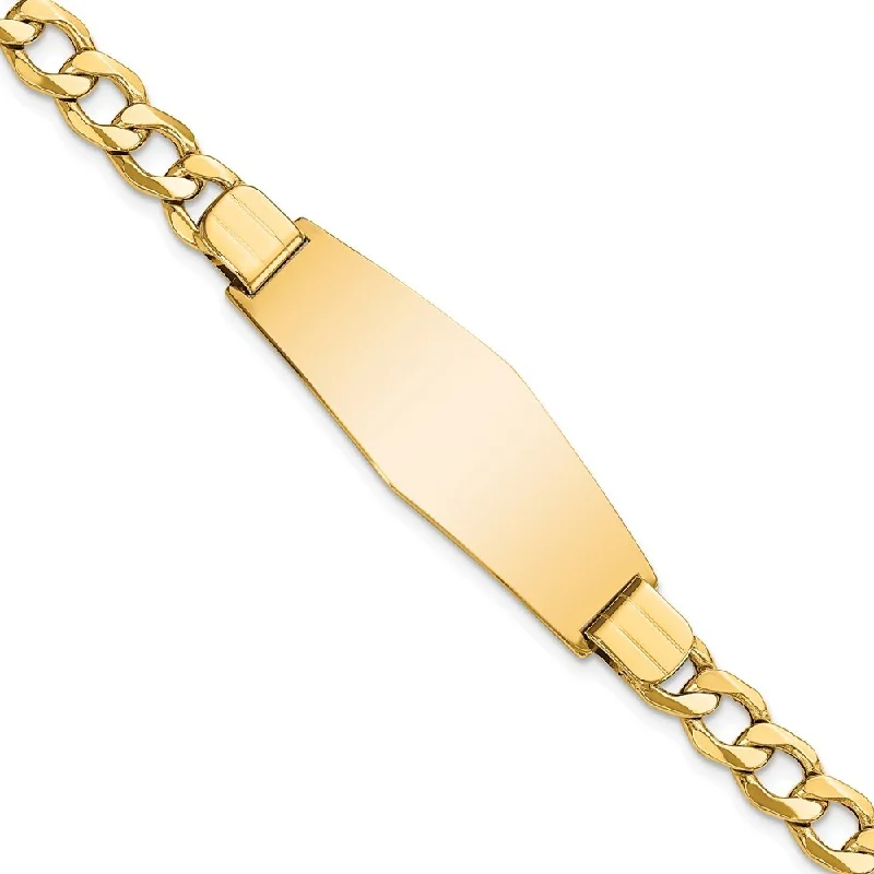 Women’s friendship bracelets-14k Yellow Gold 14mm Semi-solid Soft Diamond Shape Curb Link ID Bracelet, 7"