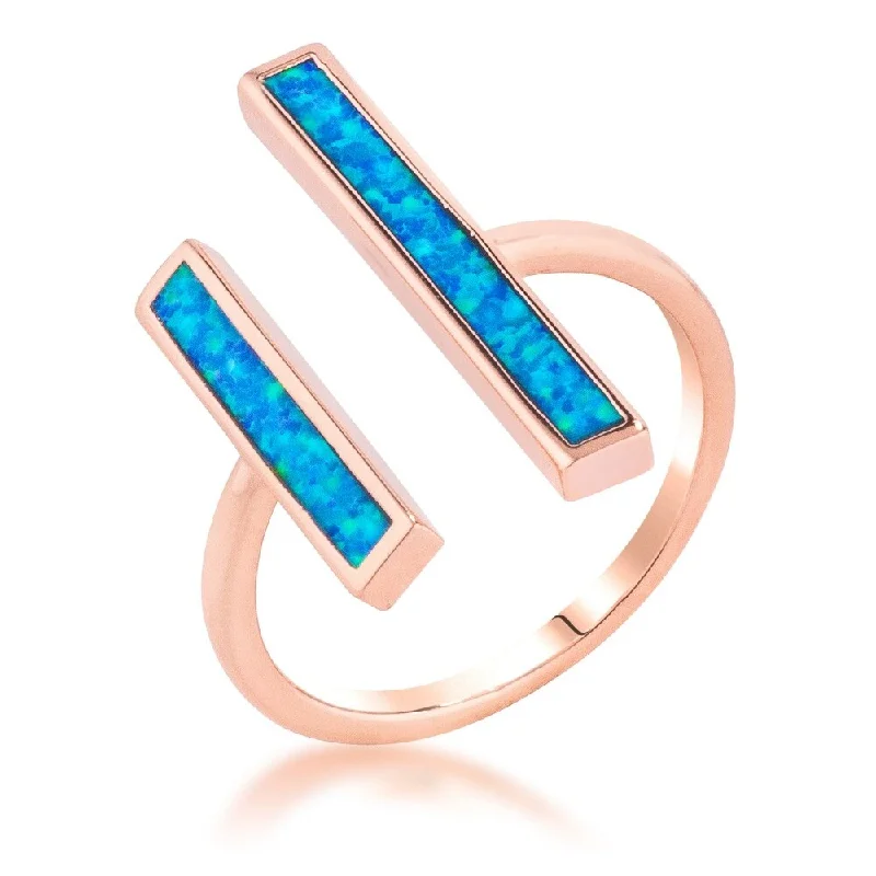 Women’s birthstone rings-Contemporary Blue Opal Double Bar Ring