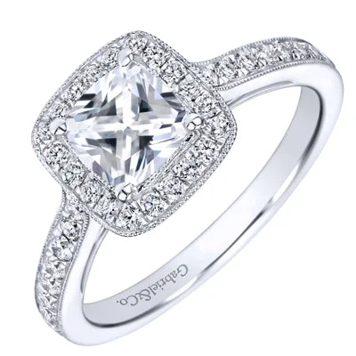 Women’s platinum diamond engagement rings-Gabriel Harper Vintage Halo Diamond Engagement Ring Setting in 14kt White Gold (3/8ct tw)