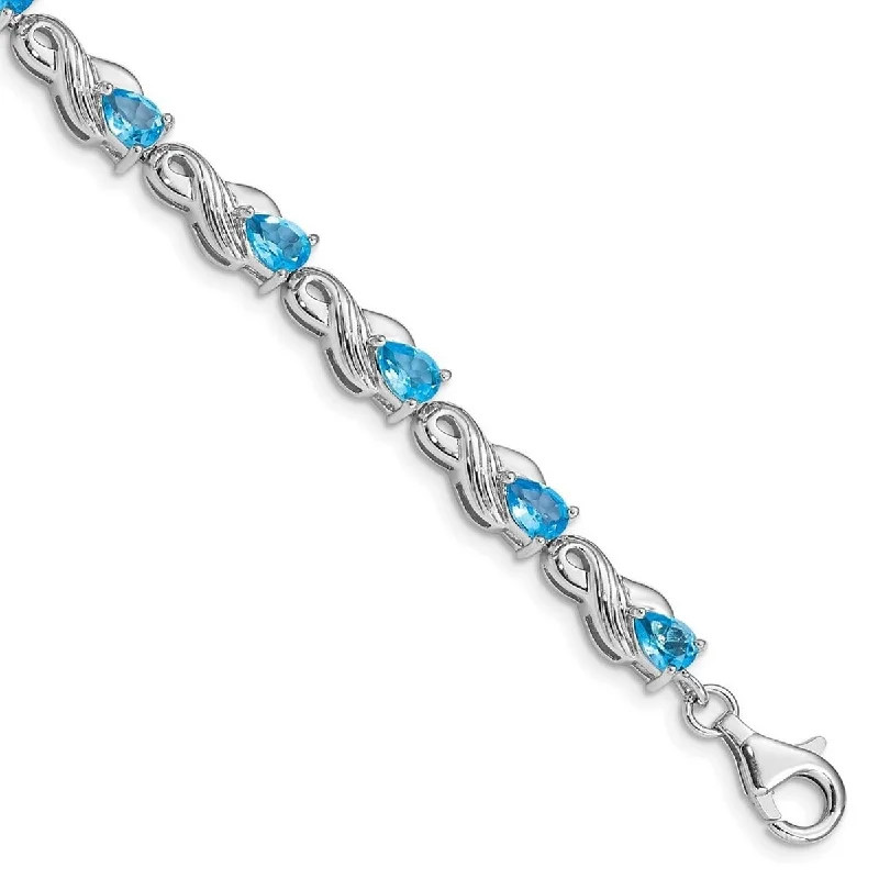 Women’s birthstone bangles-Curata 925 Sterling Silver Polished Fancy Lobster Closure Blue Topaz Bracelet