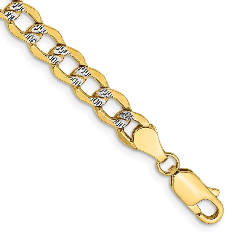 Women’s delicate gold bracelets-14k Yellow Gold 5.2mm Semi-solid with Rhodium Pav‚ Curb Chain Bracelet, 7"