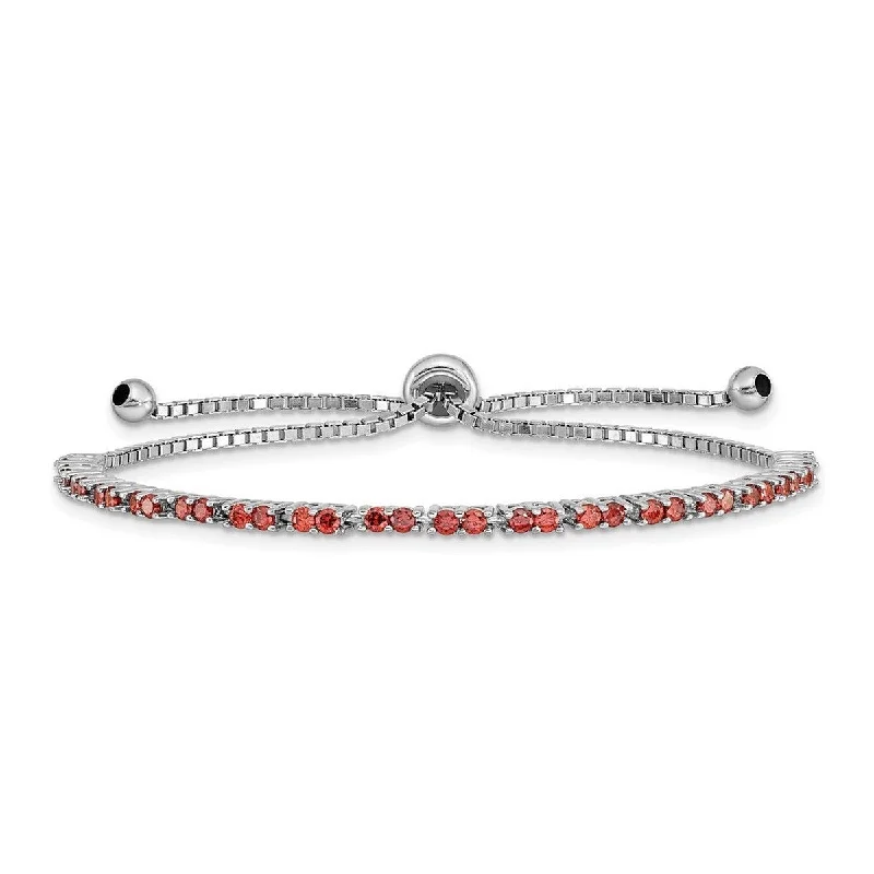 Women’s statement cuff bracelets-Curata 925 Sterling Silver Rhodium Plated January Red CZ Cubic Zirconia Simulated Diamond Adj Bracelet