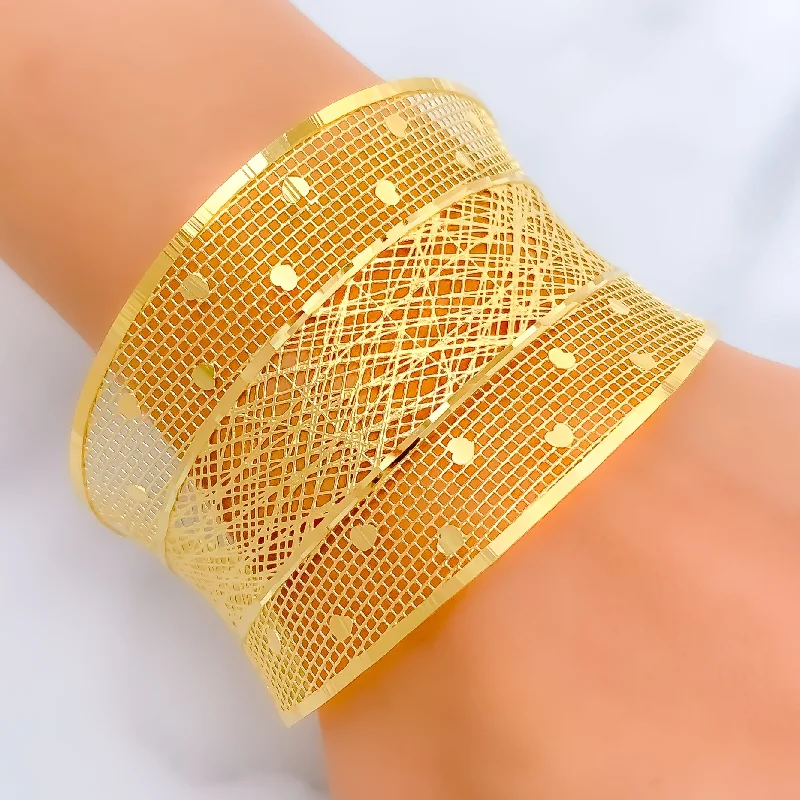 Women’s friendship bangles-Dotted Impeccable Embellished 21K Gold Bangle Bracelet