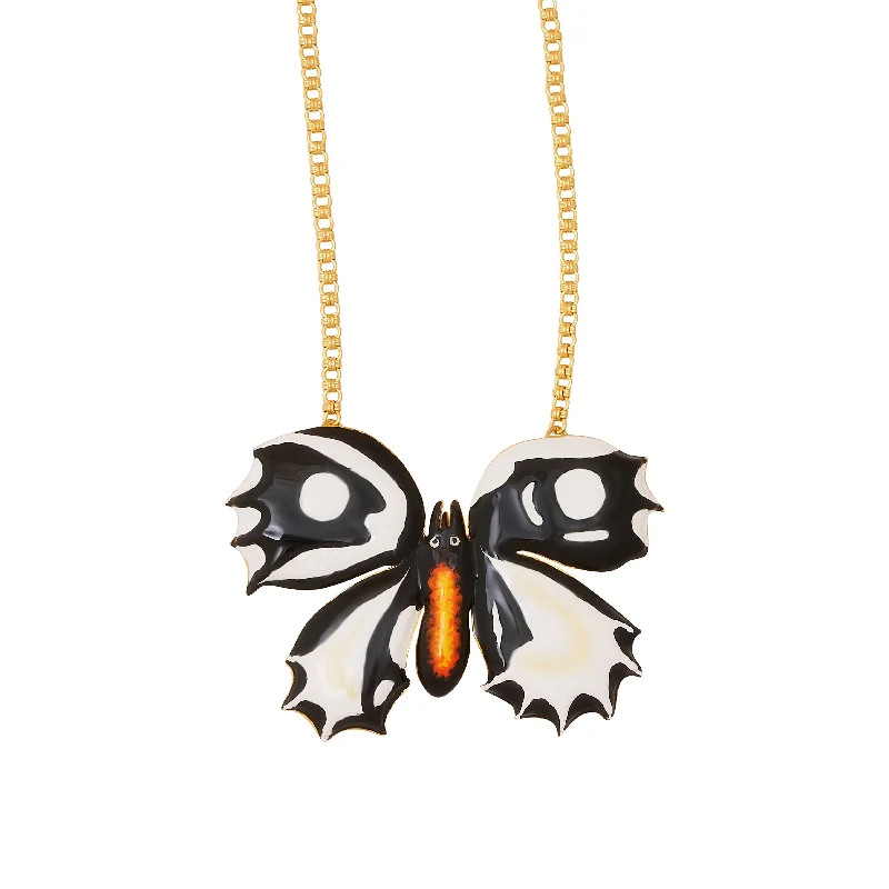 Women’s layered diamond necklaces-Black & White Butterfly Gold Chain Necklace