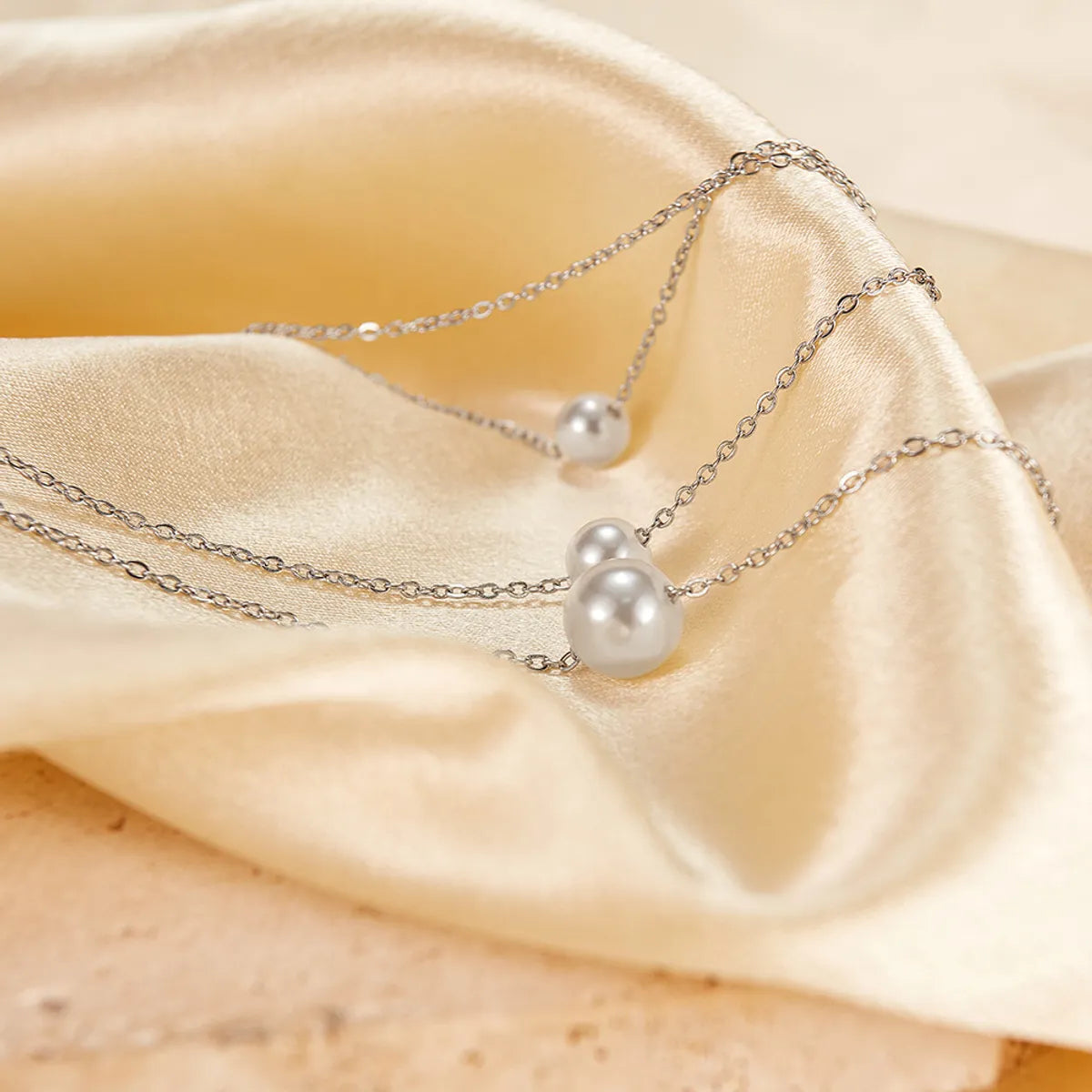 Women’s double chain necklaces-Simple Style Pearl Stainless Steel Layered Necklaces