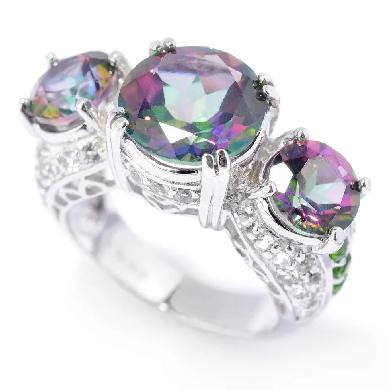 Women’s unique wedding rings-925 Sterling Silver Chrome Diopside,Mystic Topaz,White Topaz Ring- Size 6