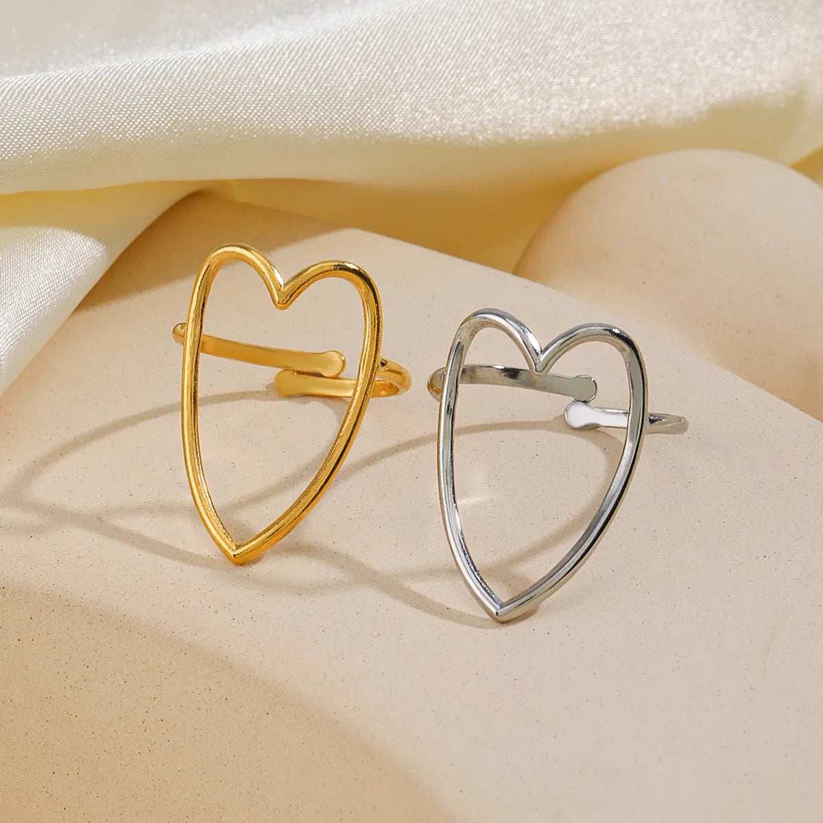 Women’s engraved rings-Exaggerated Heart Shape Stainless Steel Plating 18k Gold Plated Open Rings