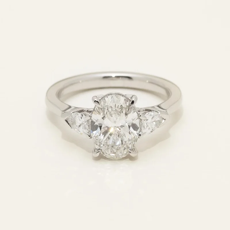 Women’s rose gold halo engagement rings-Lab Grown Oval and Pear Diamond Engagement Ring in 14kt White Gold (2 3/8ct tw)