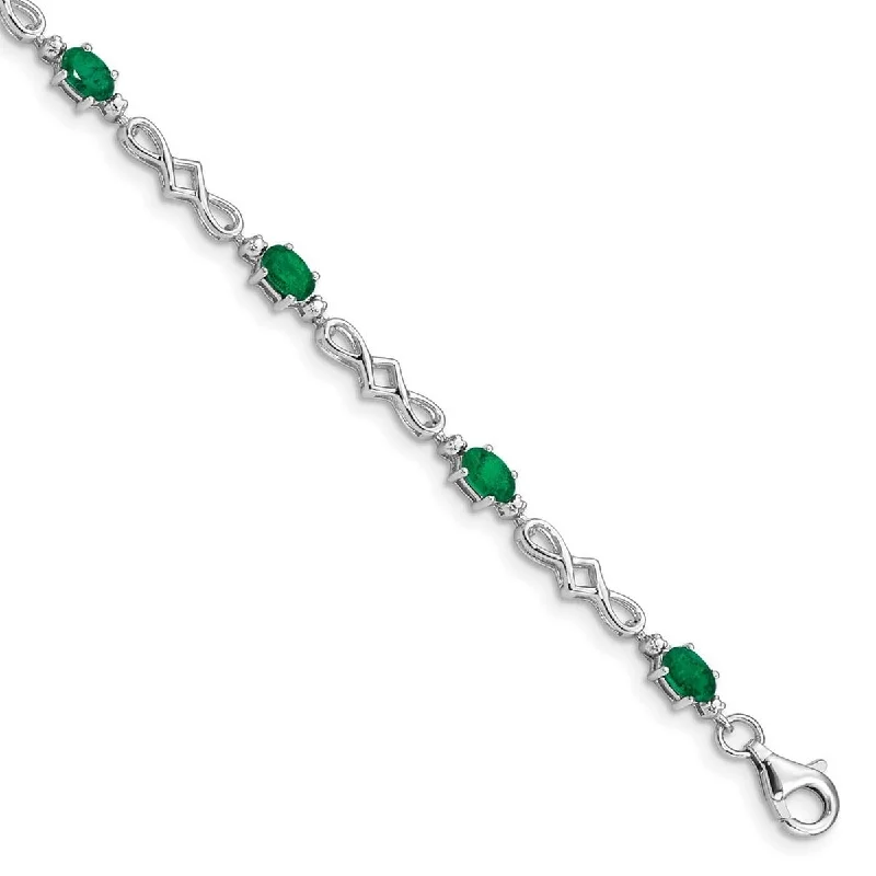 Women’s gemstone bracelets-Curata 925 Sterling Silver Polished Open back Fancy Lobster Closure Emerald and Diamond Bracelet