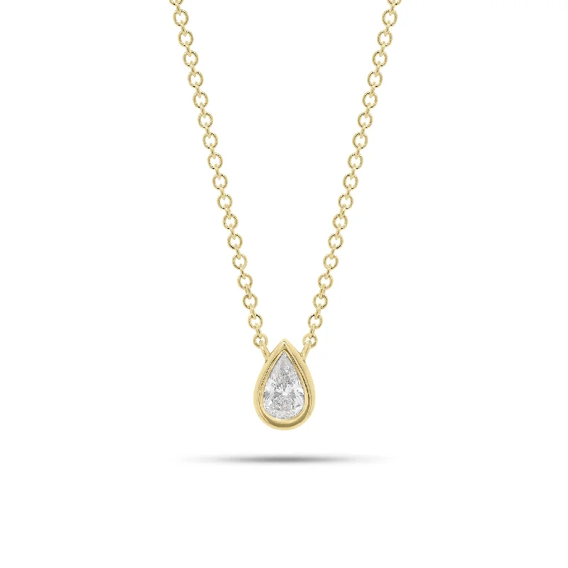 Women’s delicate necklaces-0.33 ct Pear-Shaped Bezel-Set Diamond Pendant