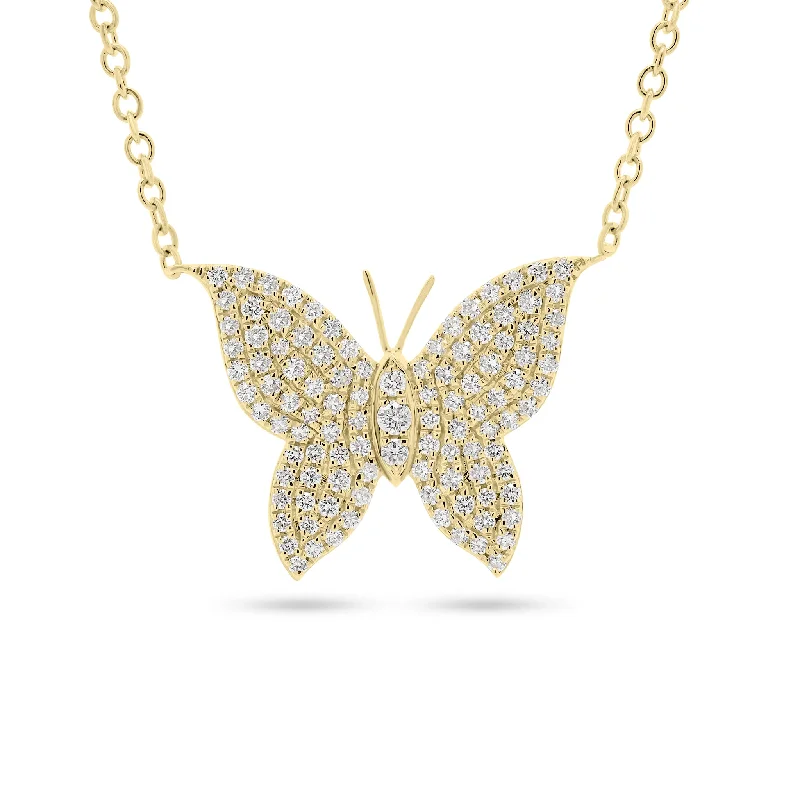 Women’s silver necklaces-Pave Set Full-cut Diamond Butterfly Pendant Necklace