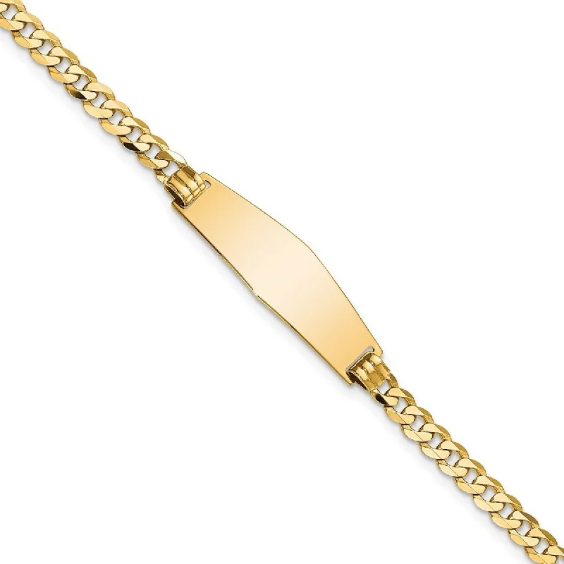 Women’s delicate bracelets-Curata 9.8mm 14k Yellow Gold Engravable Flat Curb Link Soft Diamond Shape ID Bracelet