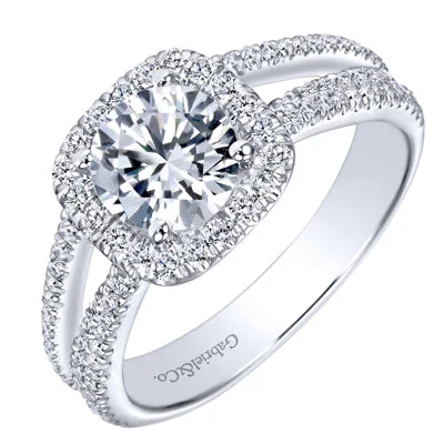 Women’s moissanite engagement rings-Gabriel Hillary Diamond Halo Engagement Ring Setting in 14kt White Gold (1/2ct tw)