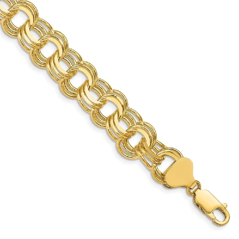 Women’s stacked bangles-14k Yellow Gold 8mm Triple Link Charm Bracelet, 7"