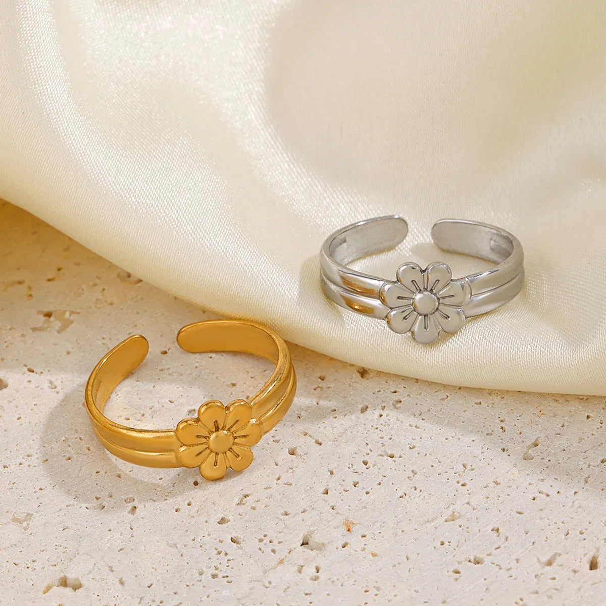 Women’s vintage rings-Simple Style Flower Stainless Steel Plating 18k Gold Plated Open Rings