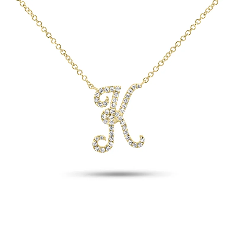 Women’s birthstone pendant necklaces-Diamond Script Initial Pendant Necklace