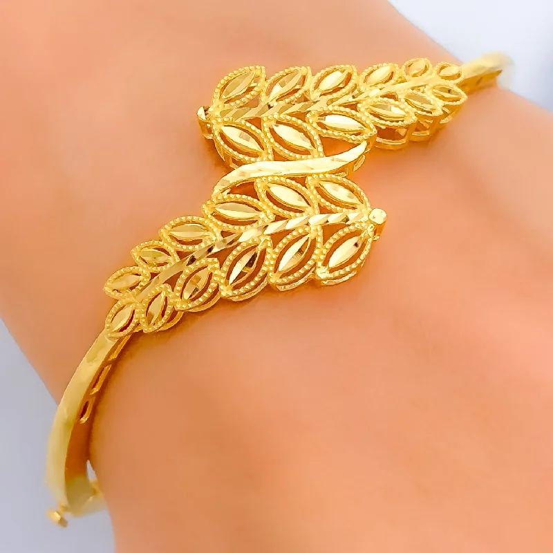 Women’s cuff bracelets-Captivating Sculptural 22k Gold Leaf Bangle Bracelet