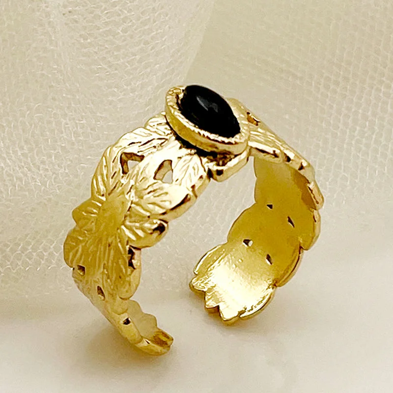 Women’s fashion rings-Vintage Style Simple Style Leaves Water Droplets Stainless Steel Plating Inlay Rhinestones Gold Plated Open Rings