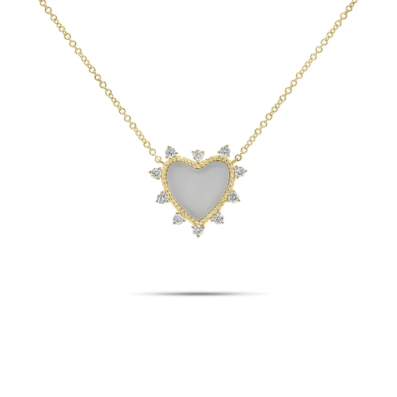 Women’s eternity necklaces-Diamond & Mother of Pearl Heart Pendant Necklace